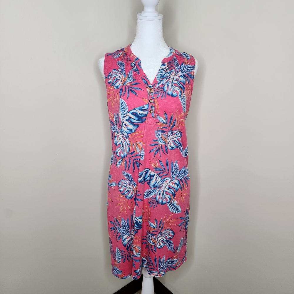 Caribbean Joe Women's Pink Tropical Print Tank Top Dress Sm Resortwear Vacation